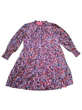 Maia Floral Tiered Dress Size 18 Pink Lined Smocked Waist Long Sleeve.